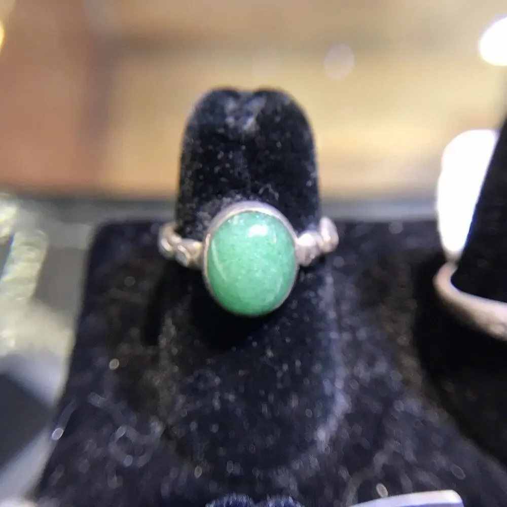 Robson Jewelers Agate Ring Sz6.5 Round Green Silver 925 All Stones Simulated